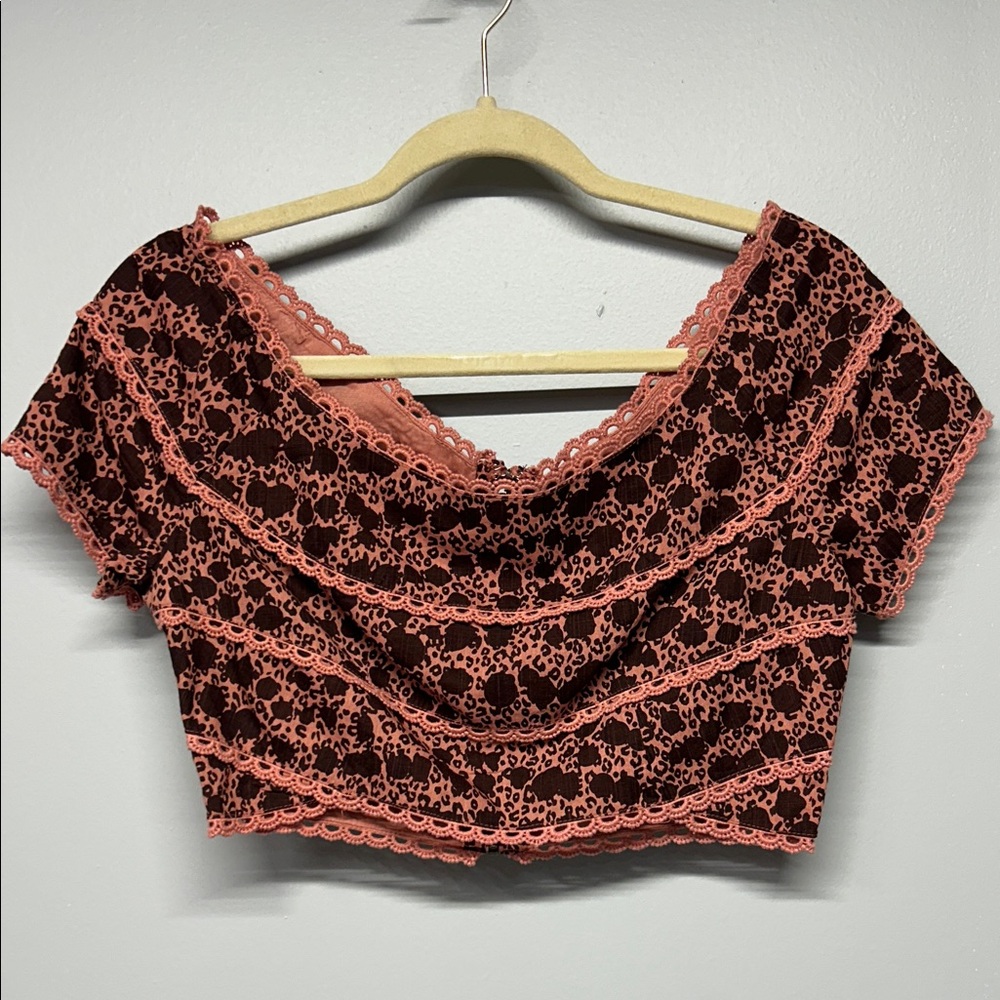 Anthropologie Off-The-Shoulder Top Boho Festival Lace Trim Crop‎ Size Small NWT - Picture 2 of 4